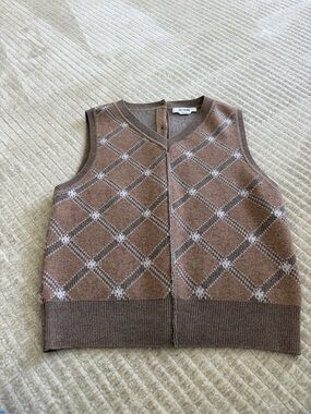 Re/Done Brown and Cream Argyle Knit Vest